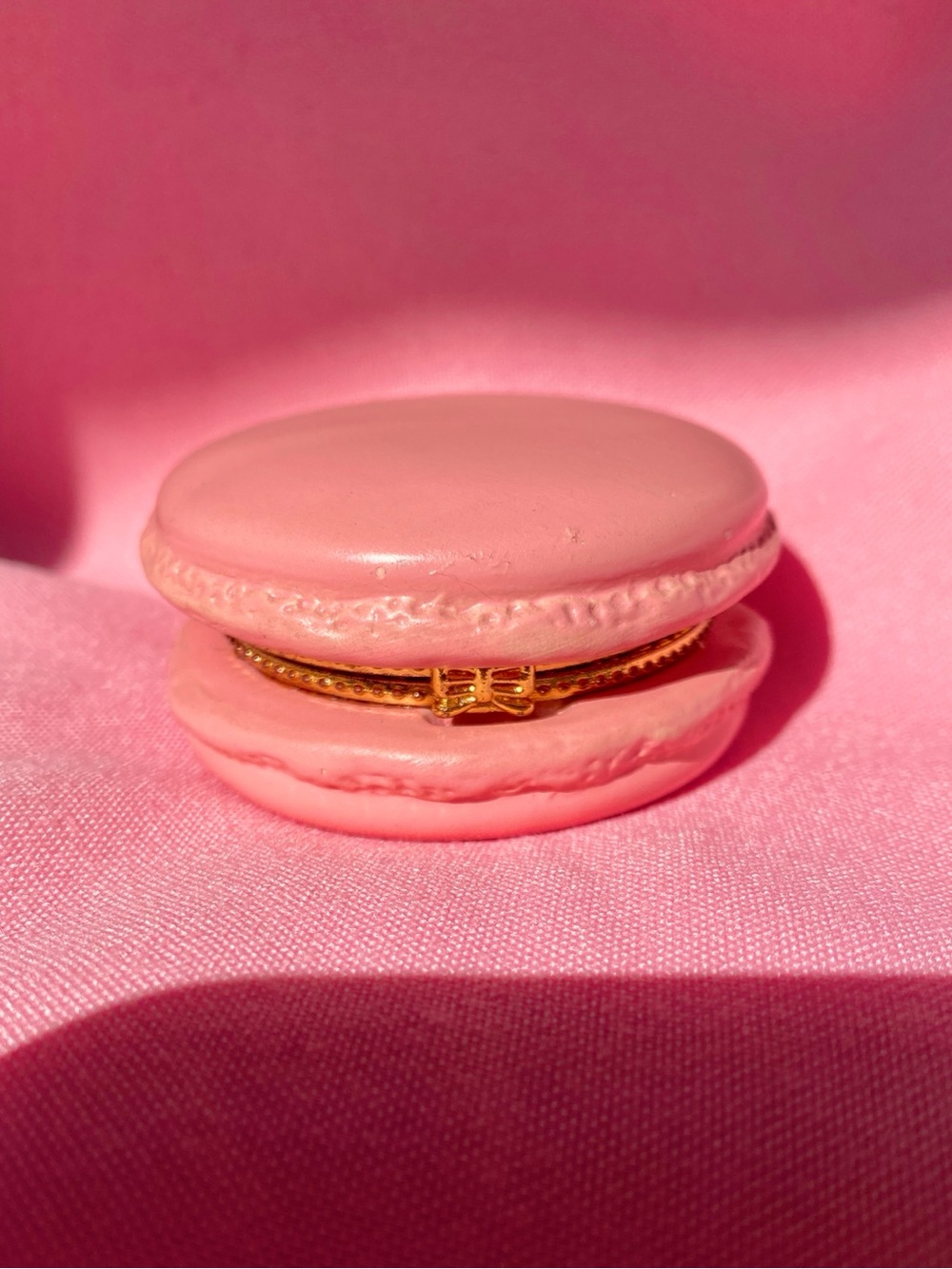 Pink Macaron Box Trinket Gold Bow Decor Trinket Gift French Cookie Paris Dessert